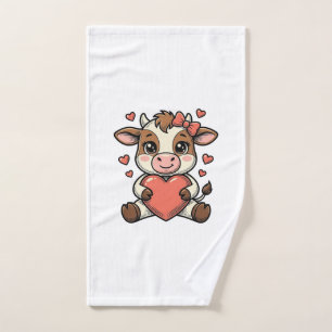 Cute Baby Cow Holding Heart Vintage Engraving Shir Hand Towel