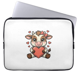 Cute Baby Cow Holding Heart Vintage Engraving Shir Laptop Sleeve