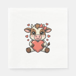 Cute Baby Cow Holding Heart Vintage Engraving Shir Napkin