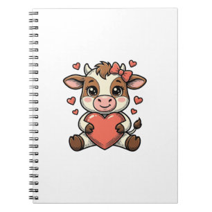 Cute Baby Cow Holding Heart Vintage Engraving Shir Notebook
