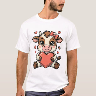 Cute Baby Cow Holding Heart Vintage Engraving Shir T-Shirt