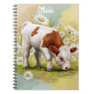 Cute Baby Cow in a field of Daisies Country Notebook