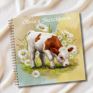 Cute Baby Cow in a field of Daisies Sketch Notebook