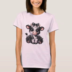 Cute Baby Cow in Bow & Polka Dot Skirt – Farm  T-Shirt