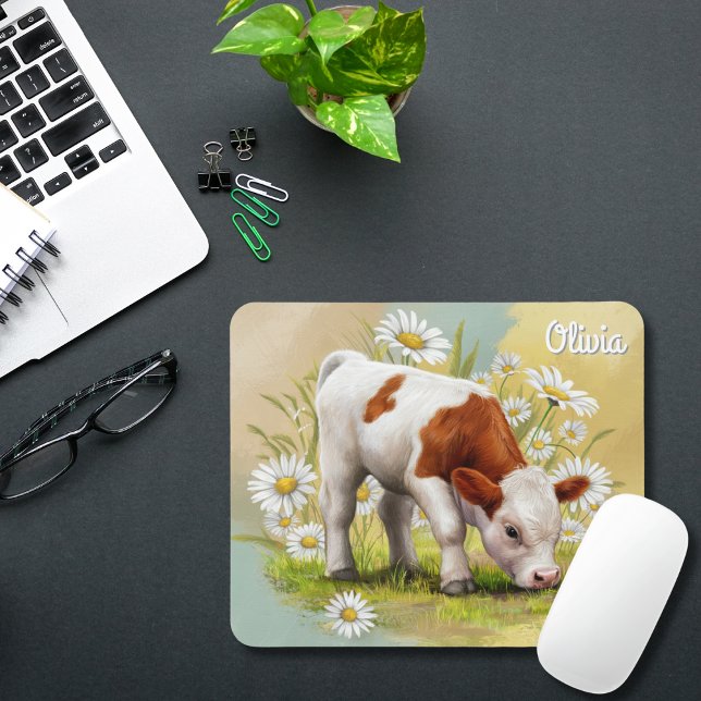 Cute Baby Cow in field of Daisies,Country Western Mouse Mat (Creator Uploaded)