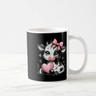 Cute Baby Cow With Nk Coquette Bow Holding Heart  Coffee Mug