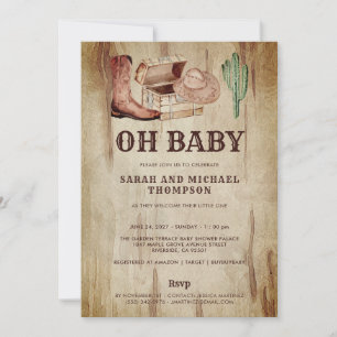 Cute Baby Cowboy Hat Shoes Cactus Invitation