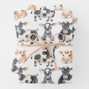 Cute baby cows wrapping paper sheet