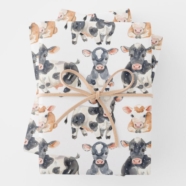 Cute baby cows wrapping paper sheet (In situ)