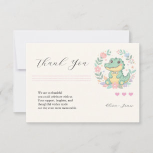 Cute Baby Crocodile Floral Frame Thank You Card