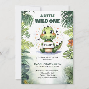 Cute Baby Crocodile in jungle watercolor Invitation