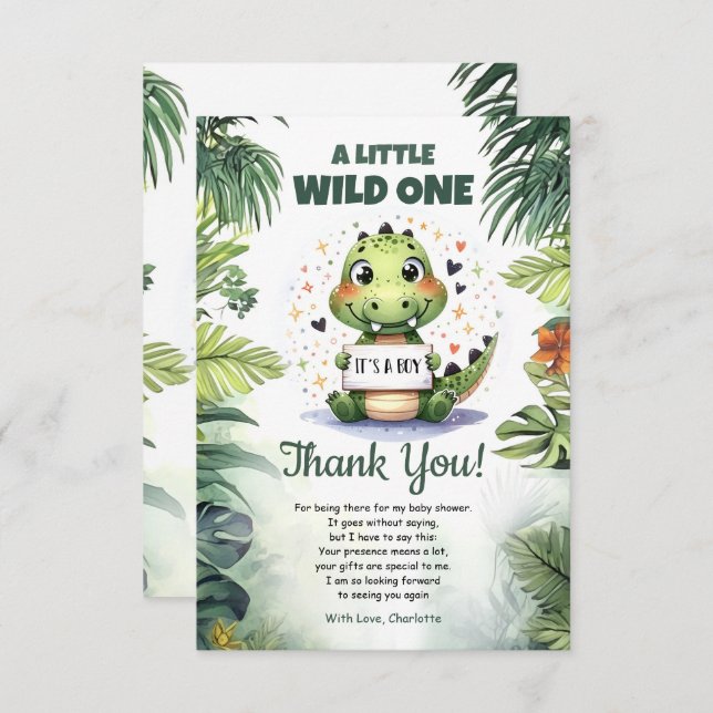 Cute Baby Crocodile in jungle watercolor Thank You Card (Front/Back)