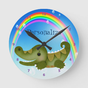 Cute Baby Crocodile & Rainbow Clock