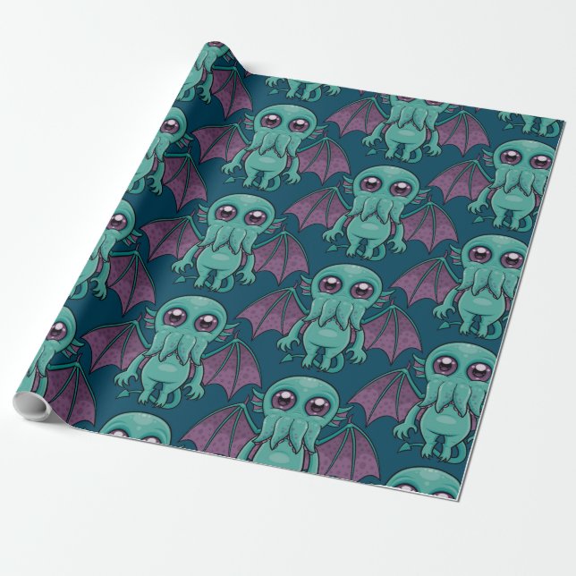 Cute Baby Cthulhu Monster Wrapping Paper (Unrolled)