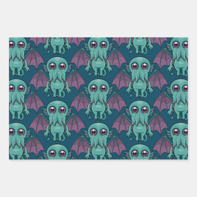 Cute Baby Cthulhu Monster Wrapping Paper Sheet (Front)