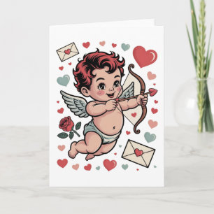 Cute Baby Cupid Valentine with hearts and arrows Card