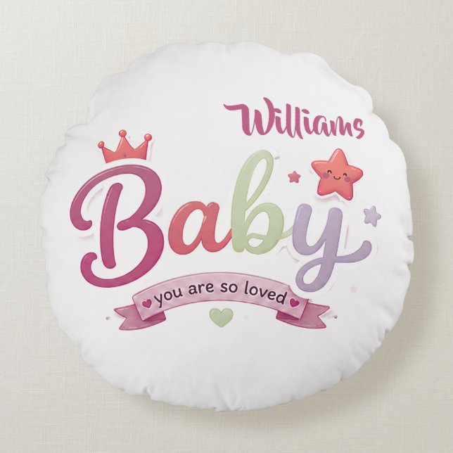 Cute Baby Custom Typography Round Cushion (Front)