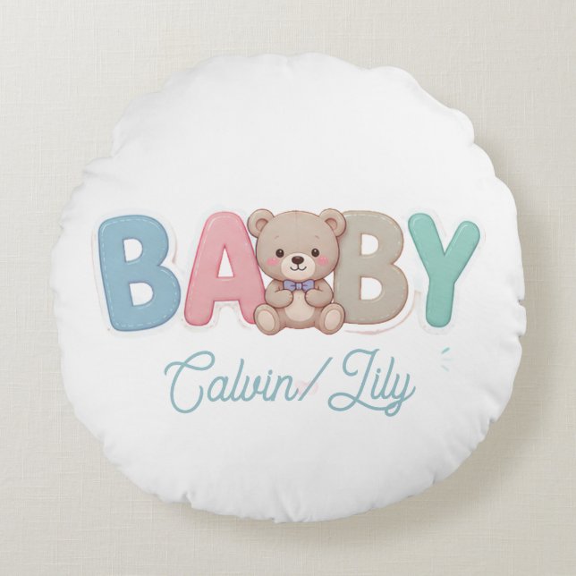 Cute Baby Custom Typography-Tiny hand, Big dream  Round Cushion (Front)
