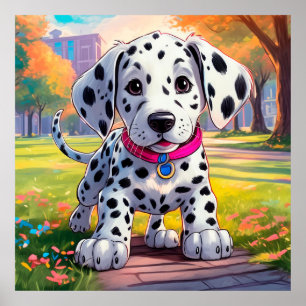 Cute baby dalmatian at urban park illustration poster