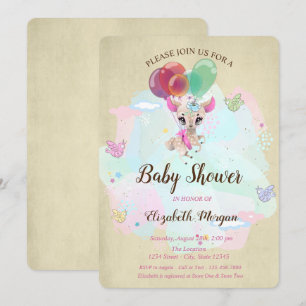Cute Baby Dear, Balloons, Butterfly Baby Shower Invitation