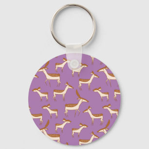 Cute Baby Deer and Family on Lavender Purple Key Ring