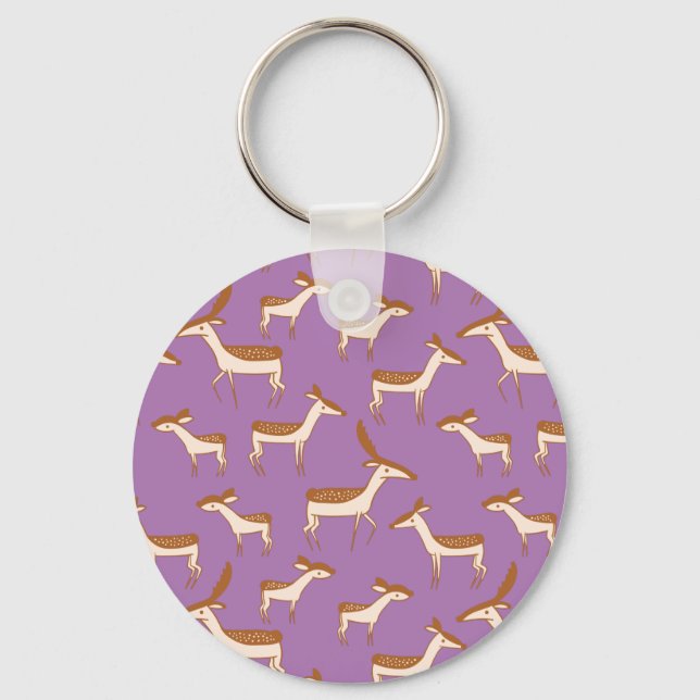 Cute Baby Deer and Family on Lavender Purple Key Ring (Front)