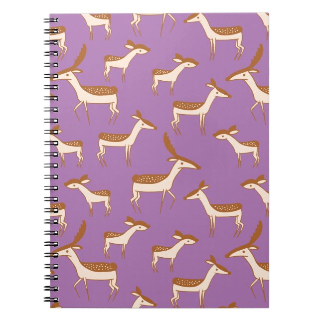 Cute Baby Deer and Family on Lavender Purple Notebook (Front)