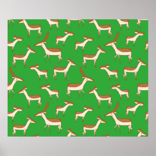 Cute Baby Deer and Family on Light Green Poster