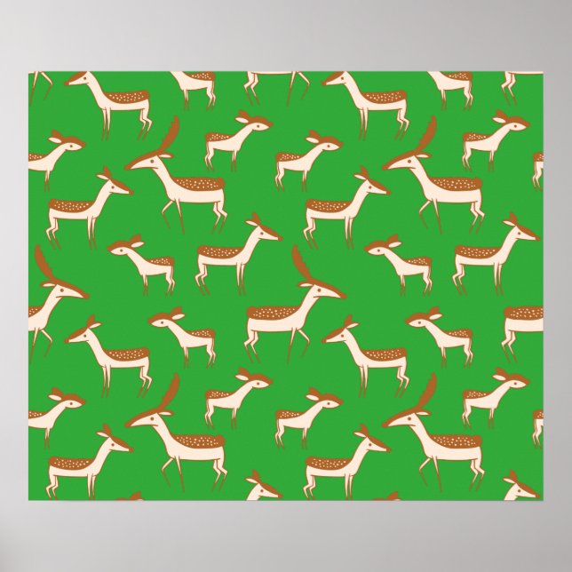 Cute Baby Deer and Family on Light Green Poster (Front)