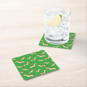 Cute Baby Deer and Family on Light Green Square Paper Coaster