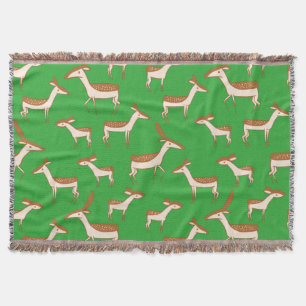Cute Baby Deer and Family on Light Green Throw Blanket