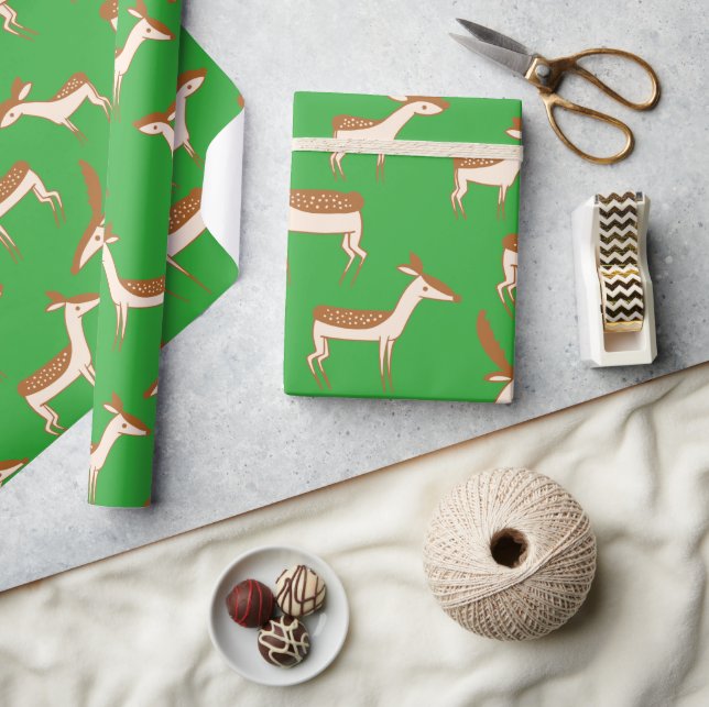 Cute Baby Deer and Family on Light Green Wrapping Paper (Crafts)