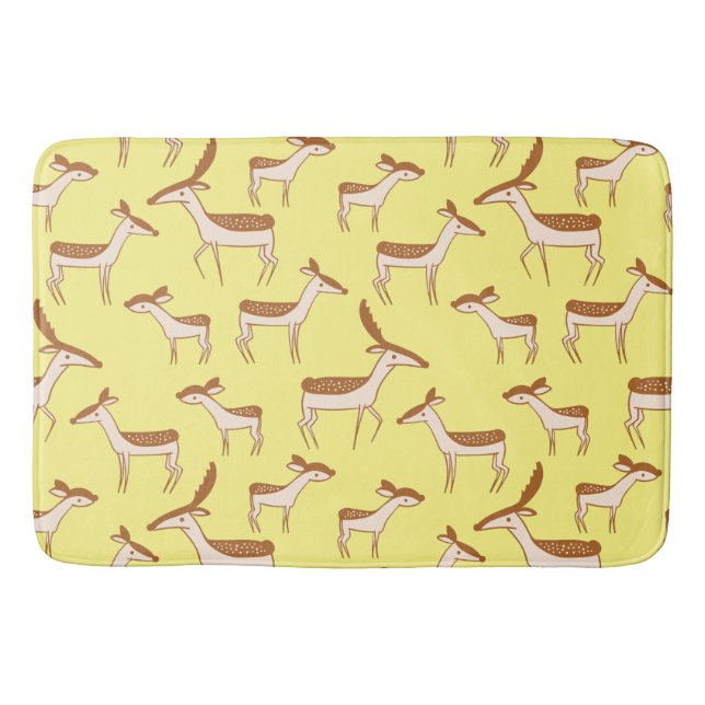 Cute Baby Deer and Family on Pastel Yellow Bath Mat (Front)