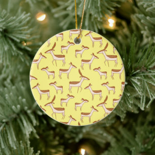 Cute Baby Deer and Family on Pastel Yellow Ceramic Tree Decoration