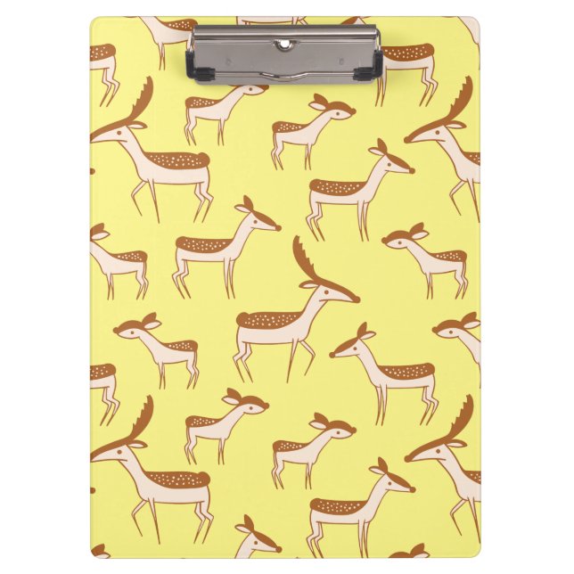 Cute Baby Deer and Family on Pastel Yellow Clipboard (Front)