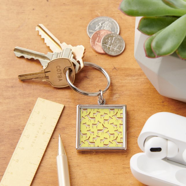 Cute Baby Deer and Family on Pastel Yellow Key Ring (Desk)