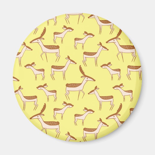 Cute Baby Deer and Family on Pastel Yellow Magnet (Front)