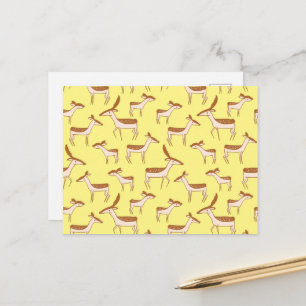 Cute Baby Deer and Family on Pastel Yellow Postcard