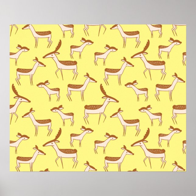 Cute Baby Deer and Family on Pastel Yellow Poster (Front)