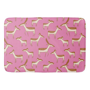 Cute Baby Deer and Family on Pink Bath Mat