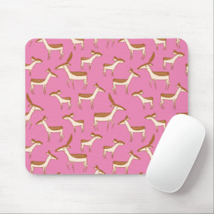 Cute Baby Deer and Family on Pink Mouse Mat