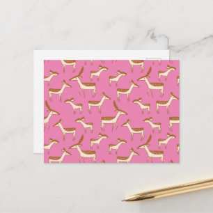 Cute Baby Deer and Family on Pink Postcard