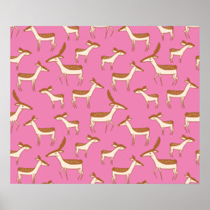 Cute Baby Deer and Family on Pink Poster