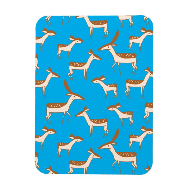 Cute Baby Deer and Family on Sky Blue Magnet (Vertical)