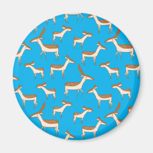 Cute Baby Deer and Family on Sky Blue Magnet