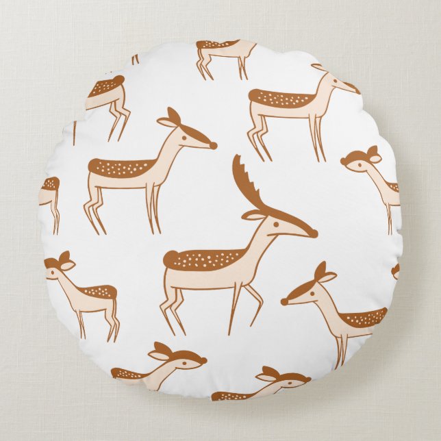 Cute Baby Deer and Family Round Cushion (Front)