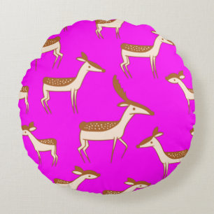 Cute Baby Deer and Family Round Cushion