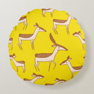 Cute Baby Deer and Family Round Cushion