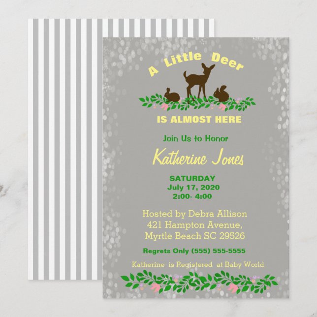 Cute Baby Deer Baby Shower Invitation (Neutral ) (Front/Back)