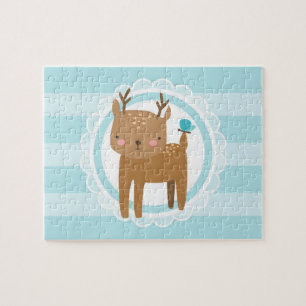 Cute Baby Deer Blue Jigsaw Puzzle